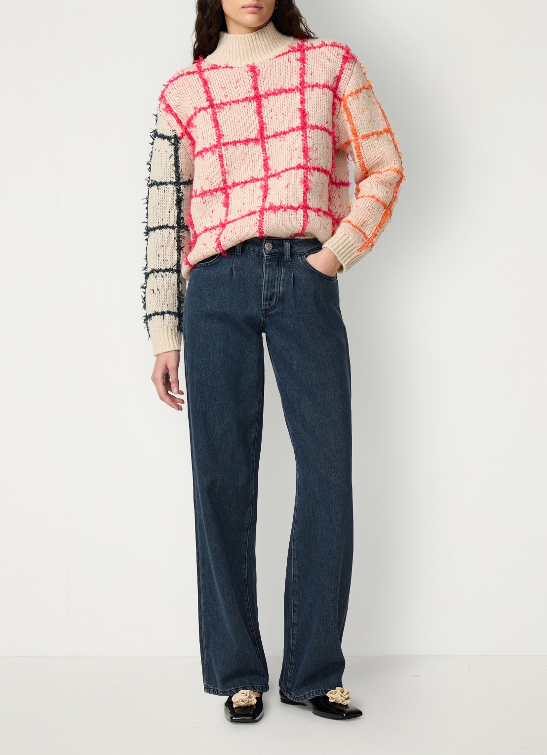 Fabienne Chapot Gaby ribgebreide pullover met print - voorkant 5 gebroken wit