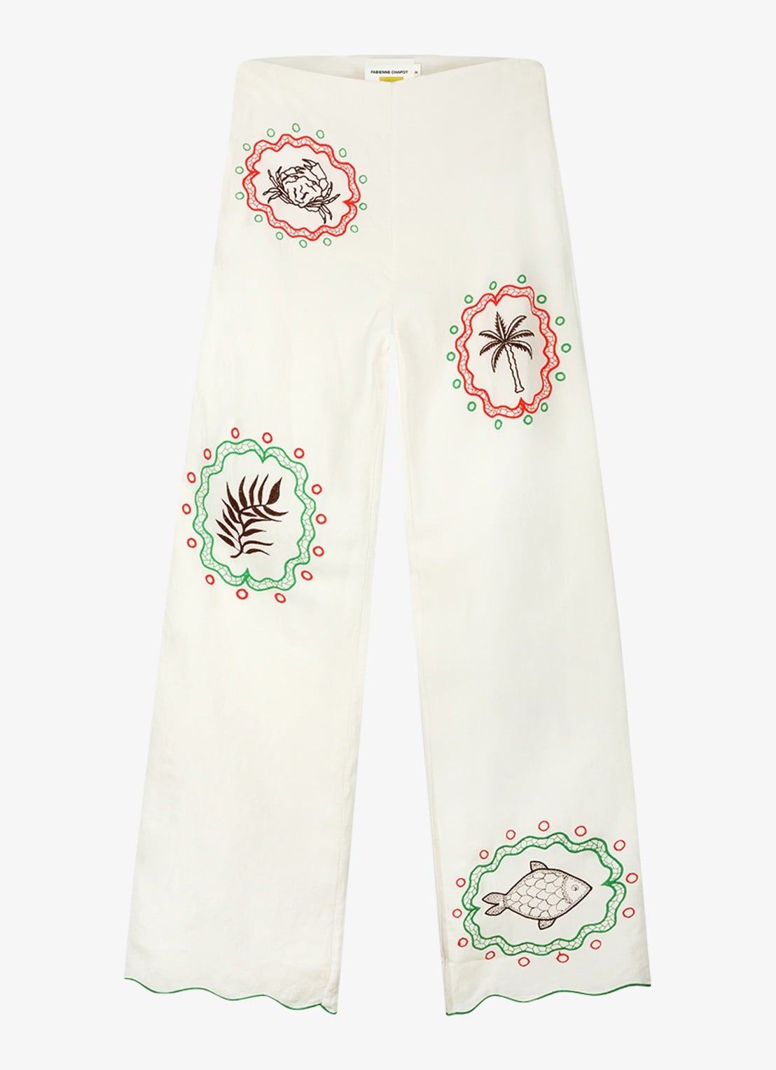 Fabienne Chapot Guicho high waist straight fit pantalon in linnenbend met borduring - voorkant 4 gebroken wit
