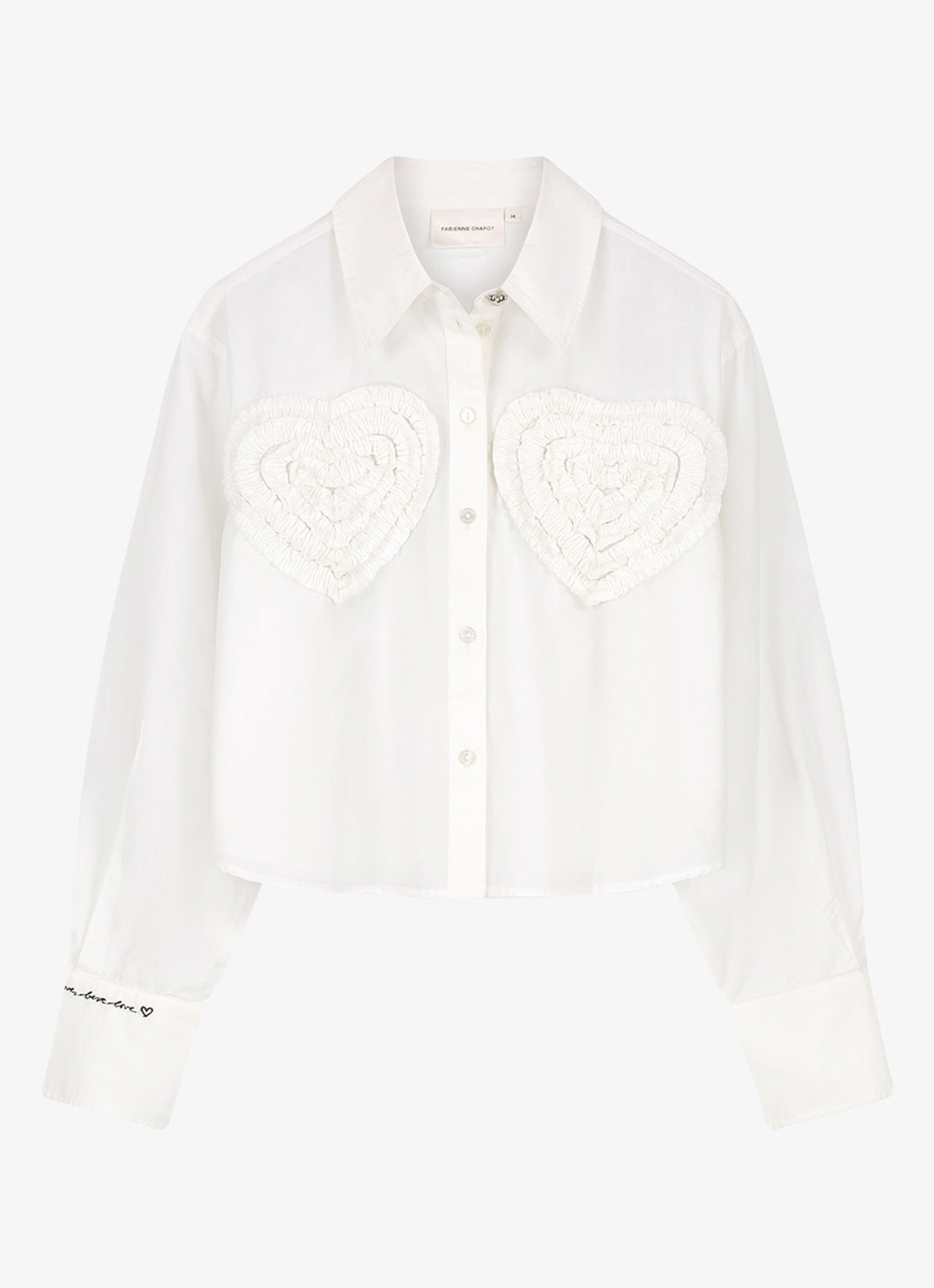 Fabienne Chapot Haidy cropped blouse met ruches en borduring - voorkant wit