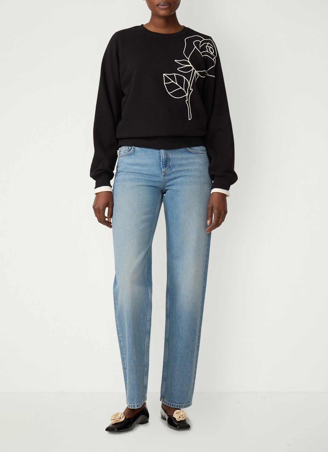 Fabienne Chapot Hazel SS sweater met bloemenprint - voorkant 5 zwart