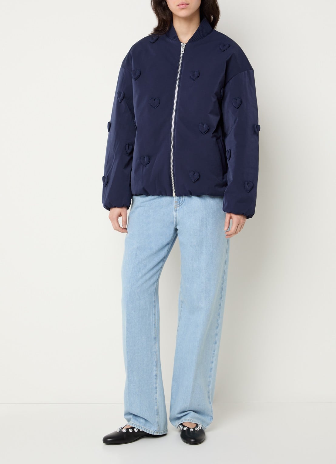 Fabienne Chapot Hearty gewatteerd bomberjack met steekzakken  - voorkant 2 donkerblauw