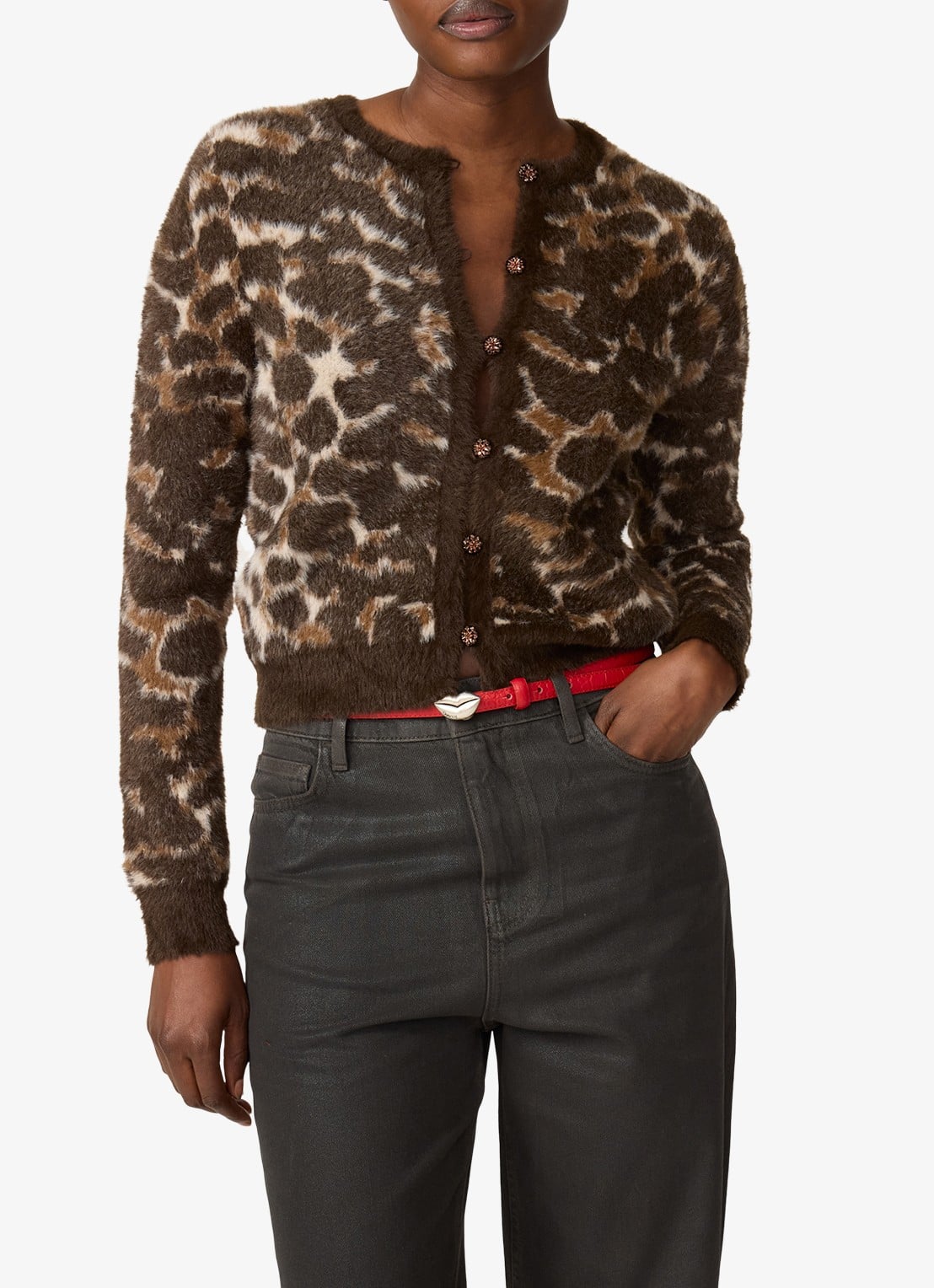 Fabienne Chapot Henry fijngebreid vest met dierenprint - detail donkerbruin