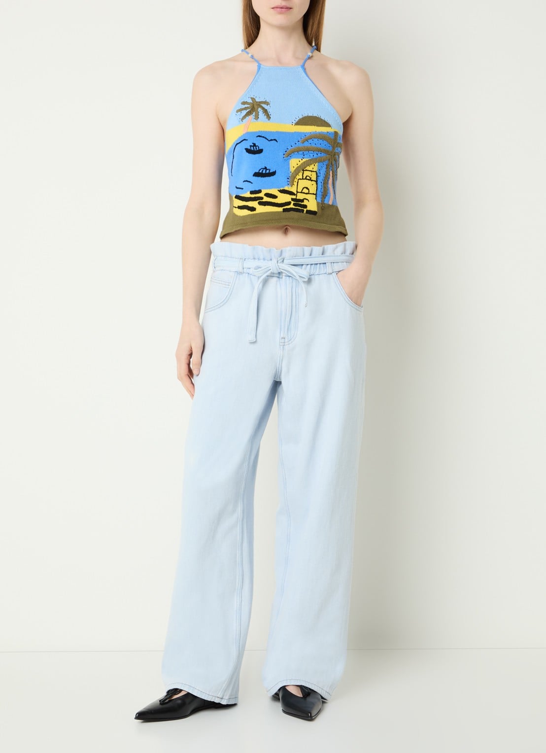 Fabienne Chapot High waist wide leg jeans met lichte wassing - voorkant 4 lichtblauw