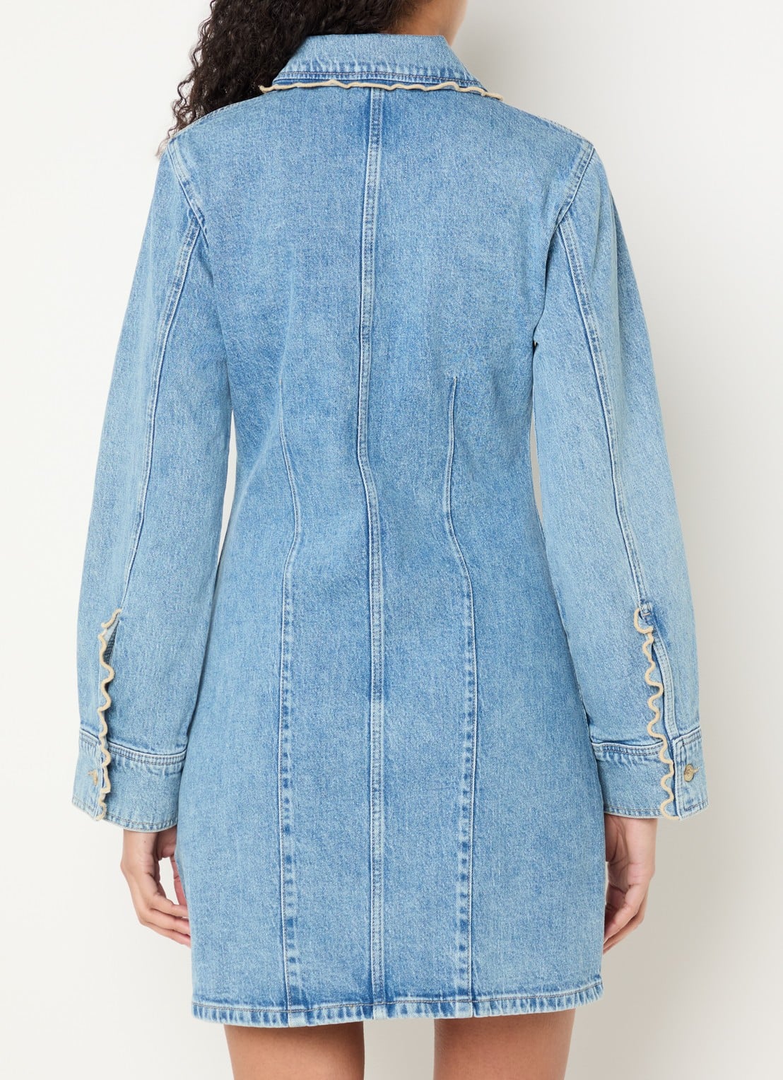 Fabienne Chapot Ina mini blousejurk van denim  - achterkant indigo