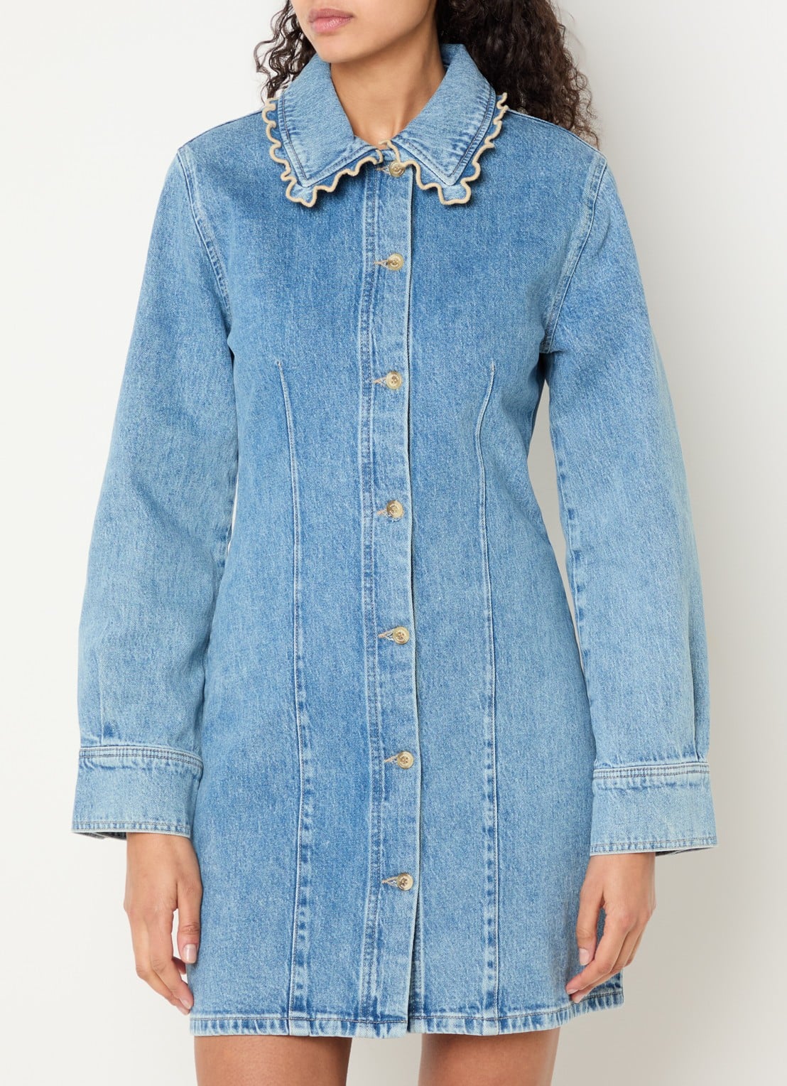 Fabienne Chapot Ina mini blousejurk van denim  - detail 4 indigo