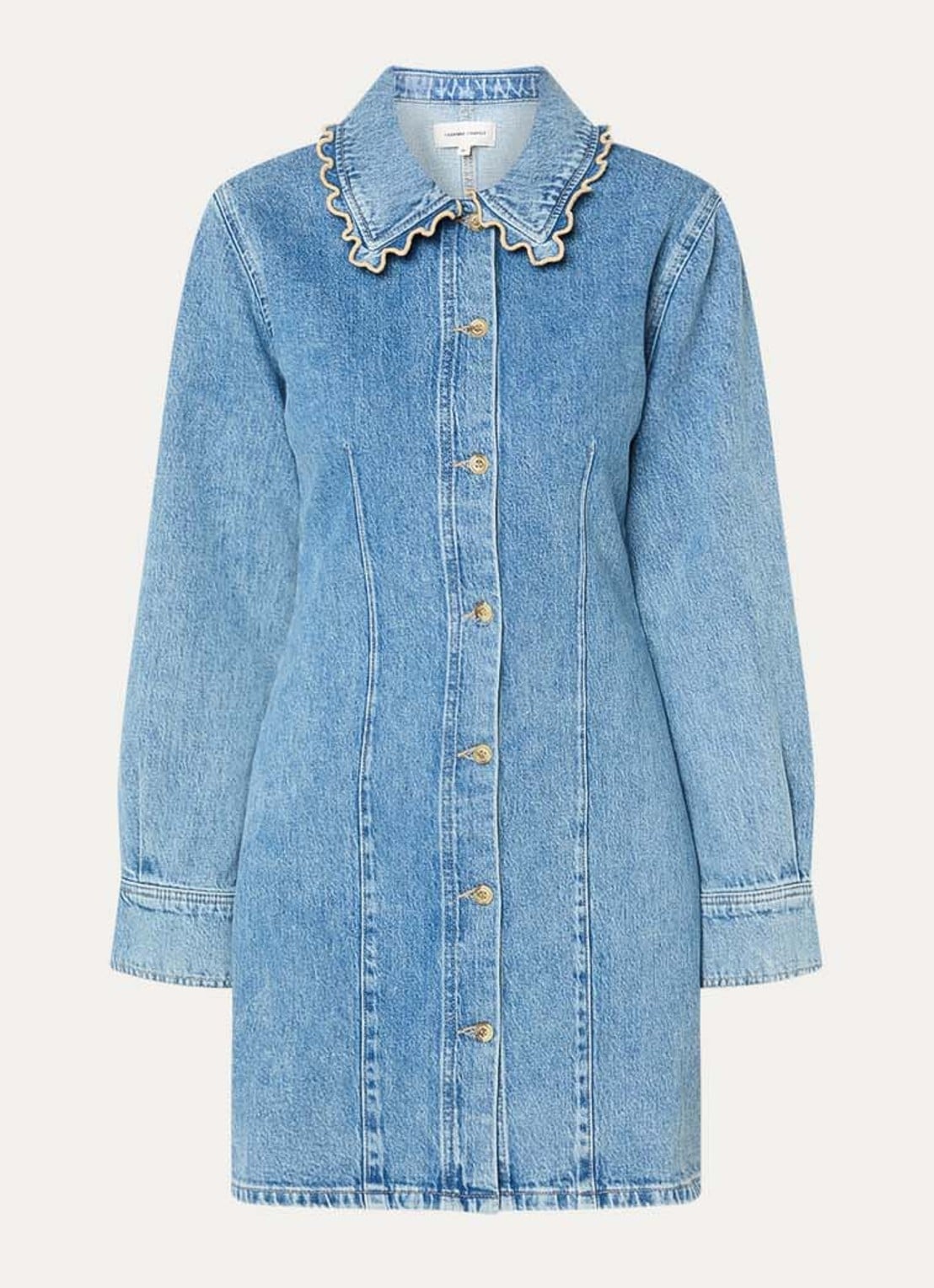 Fabienne Chapot Ina mini blousejurk van denim  - voorkant 2 indigo