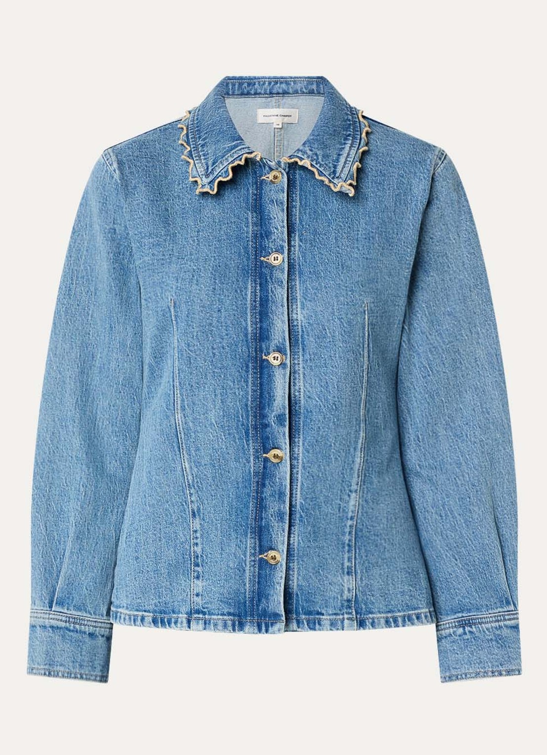 Fabienne Chapot Inda blouse van denim met siernaad - voorkant indigo