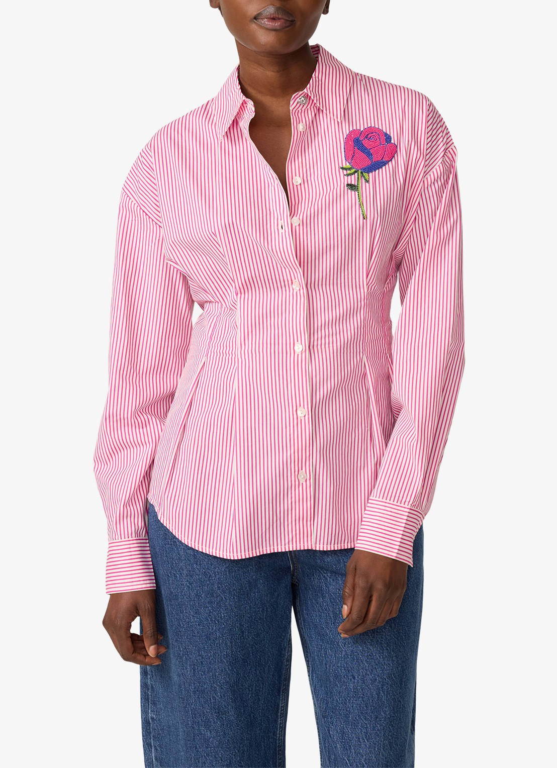 Fabienne Chapot Irina blouse met streepprint - detail 4 donkerroze