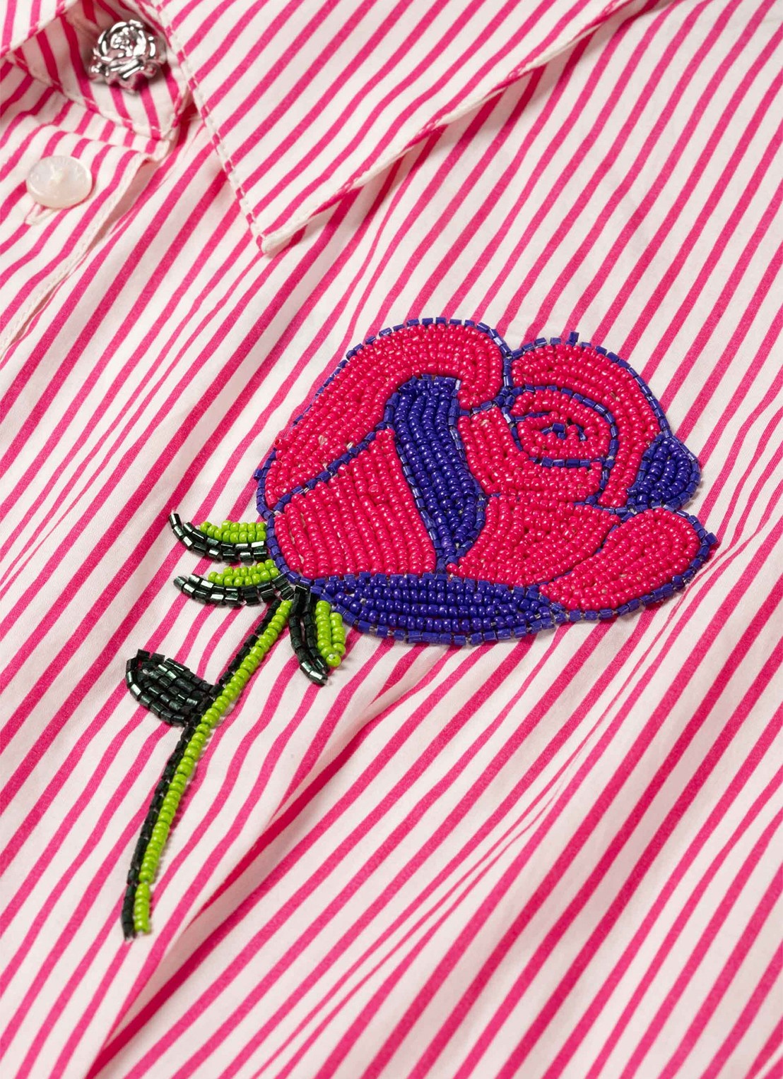 Fabienne Chapot Irina blouse met streepprint - detail 2 donkerroze