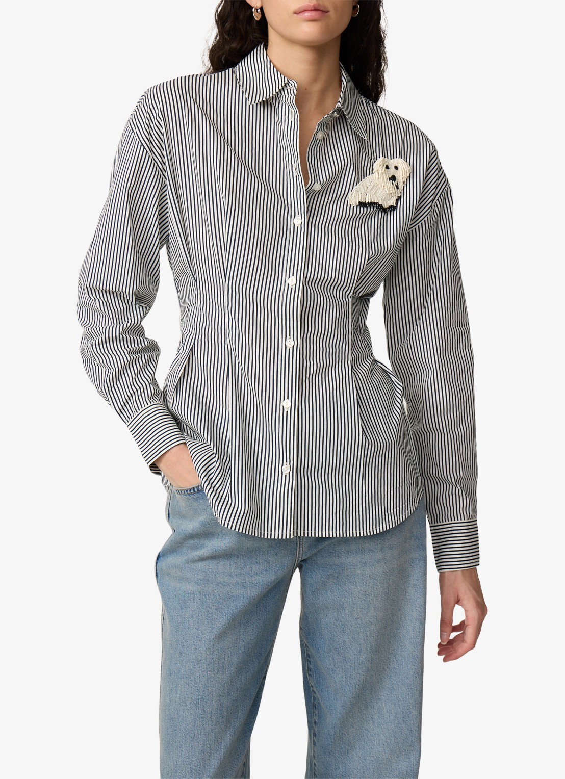 Fabienne Chapot Irina blouse van katoen met streepprint - detail 3 donkerblauw