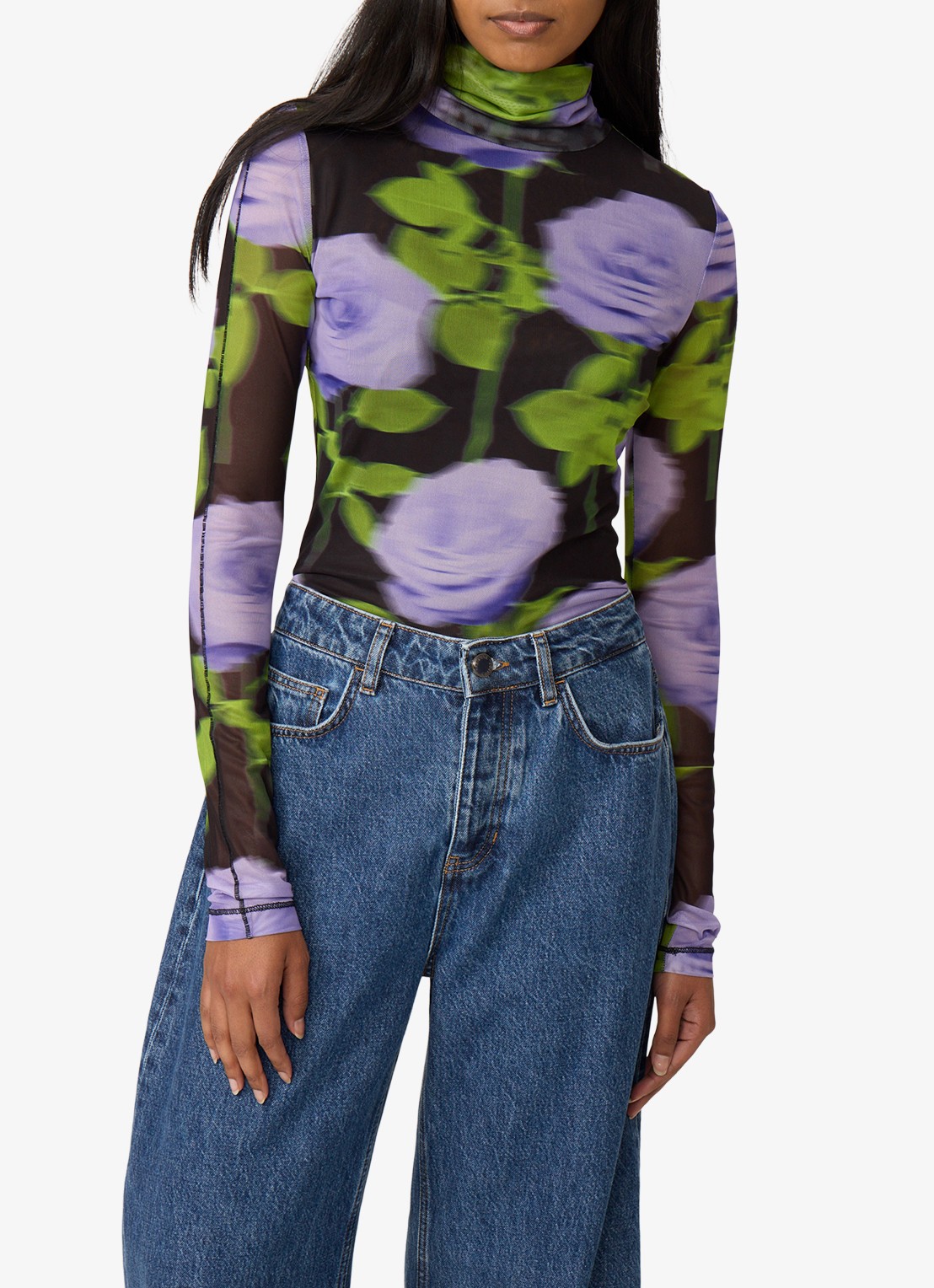 Fabienne Chapot Jadyn top van mesh met bloemenprint - detail 2 paars