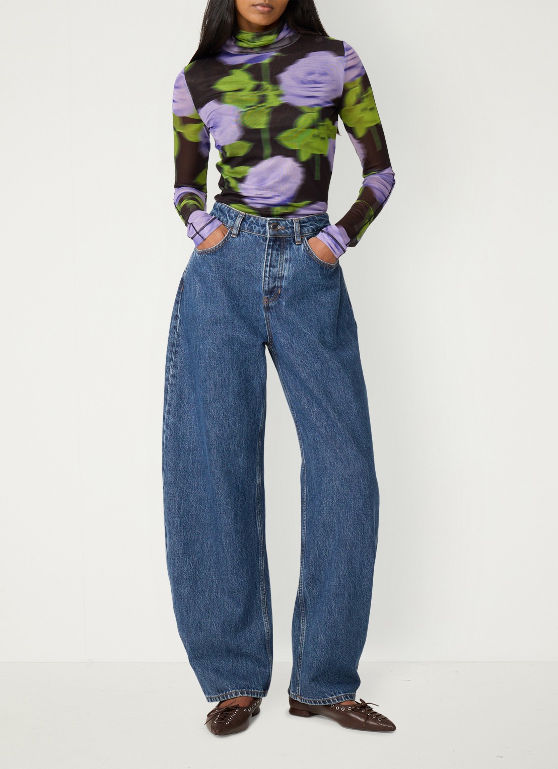 Fabienne Chapot Jadyn top van mesh met bloemenprint - voorkant 4 paars