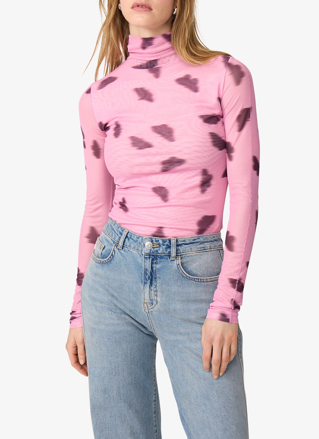 Fabienne Chapot Jadyn top van mesh met print - detail roze