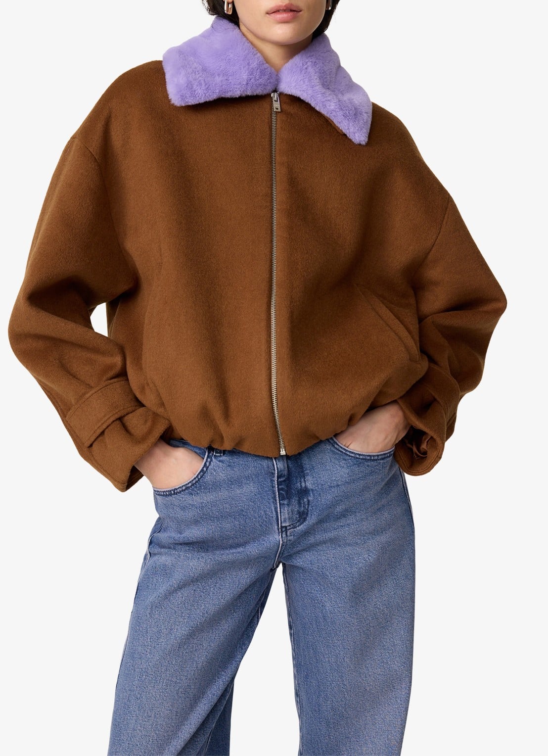 Fabienne Chapot Jael bomberjack in wolblend met colour blocking - detail 3 bruin