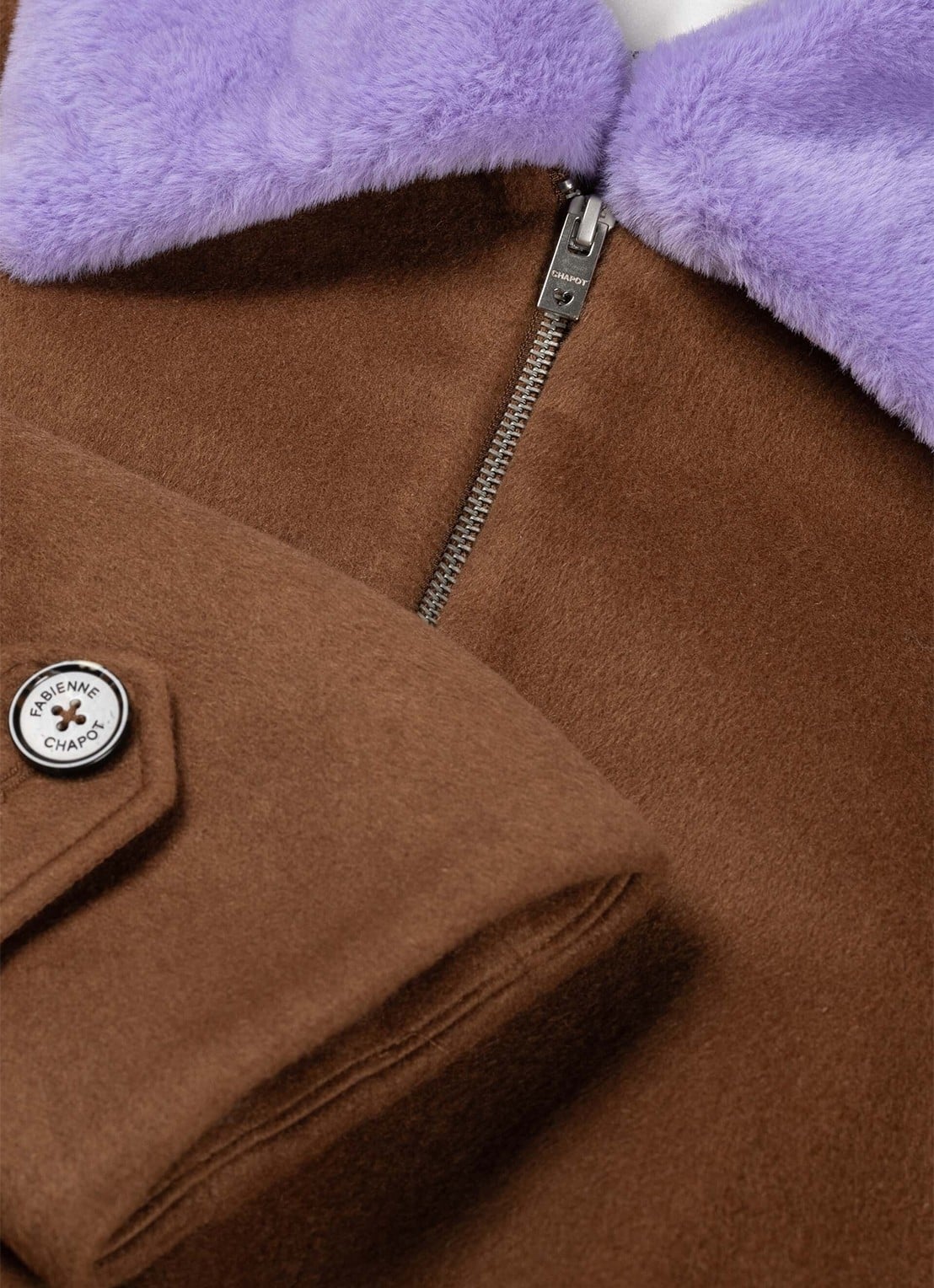 Fabienne Chapot Jael bomberjack in wolblend met colour blocking - detail 3 bruin
