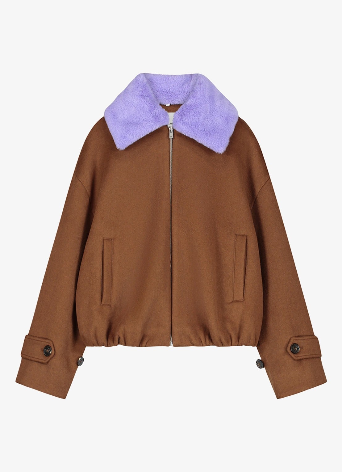 Fabienne Chapot Jael bomberjack in wolblend met colour blocking - voorkant 4 bruin