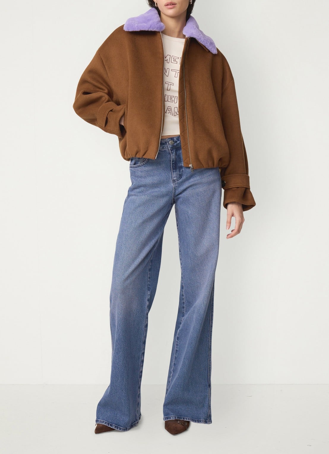 Fabienne Chapot Jael bomberjack in wolblend met colour blocking - voorkant 2 bruin