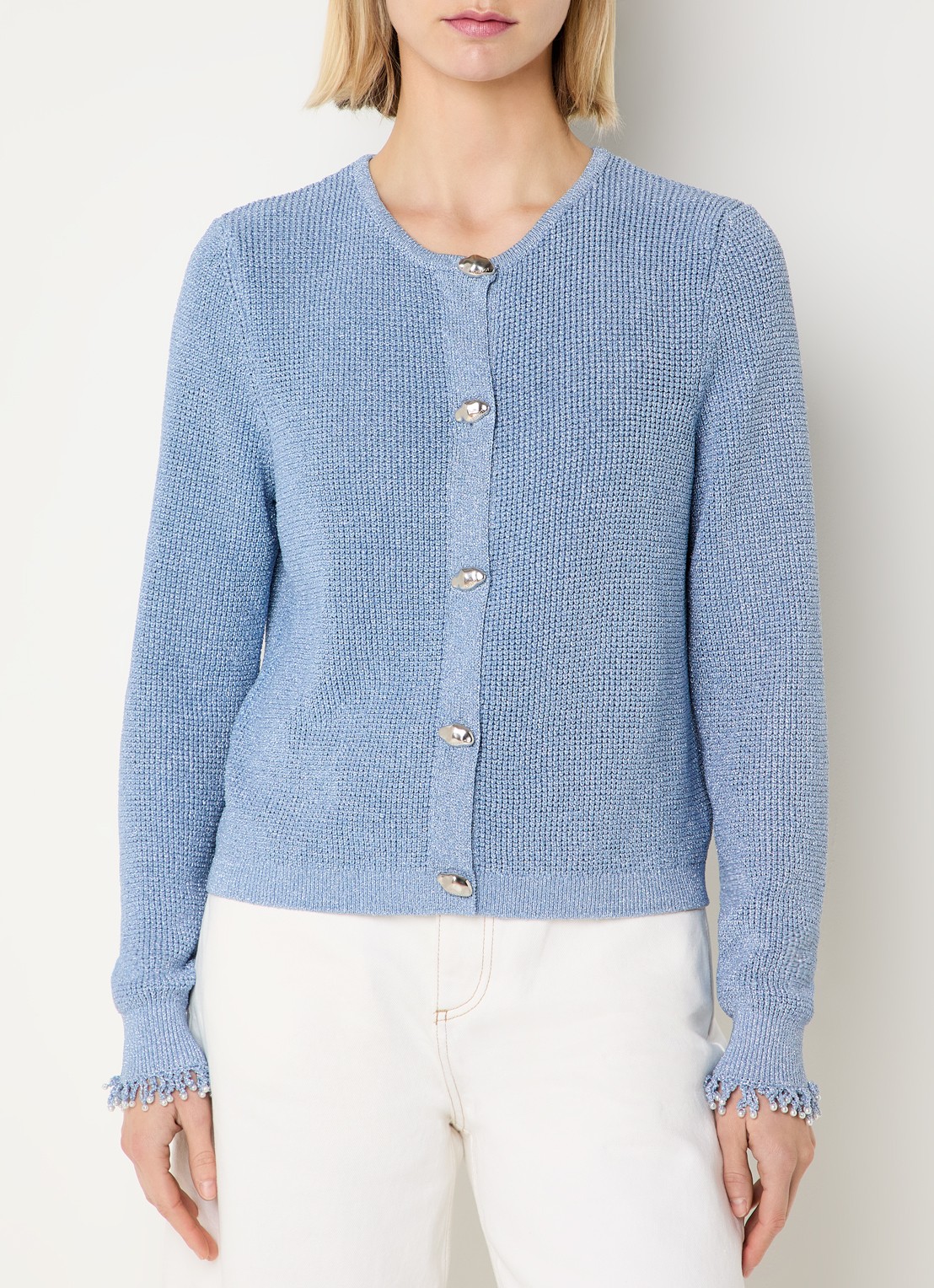 Fabienne Chapot Jody grofgebreid vest in wolblend met lurex - detail 4 staalblauw