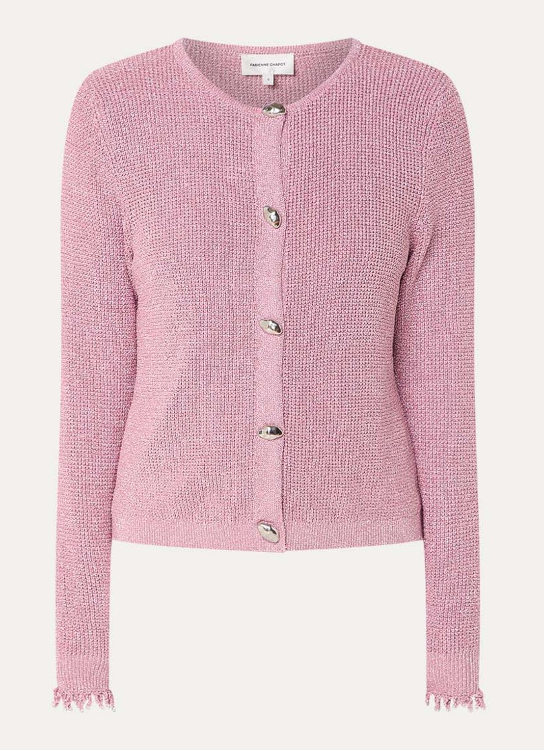 Fabienne Chapot Jody grofgebreid vest met lurex - voorkant roze