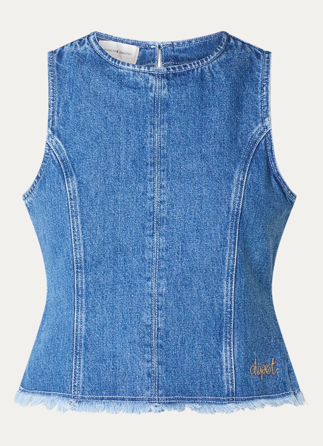 Fabienne Chapot Jojo top van denim met destroyed afwerking - voorkant indigo