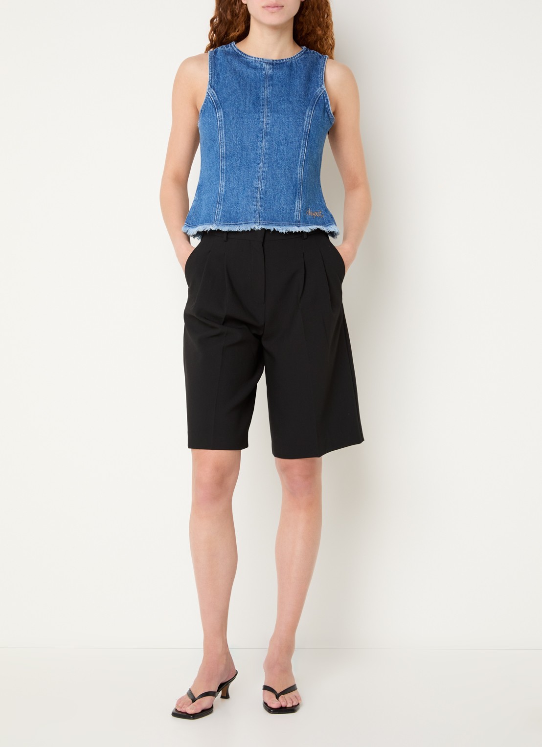 Fabienne Chapot Jojo top van denim met destroyed afwerking - voorkant 2 indigo