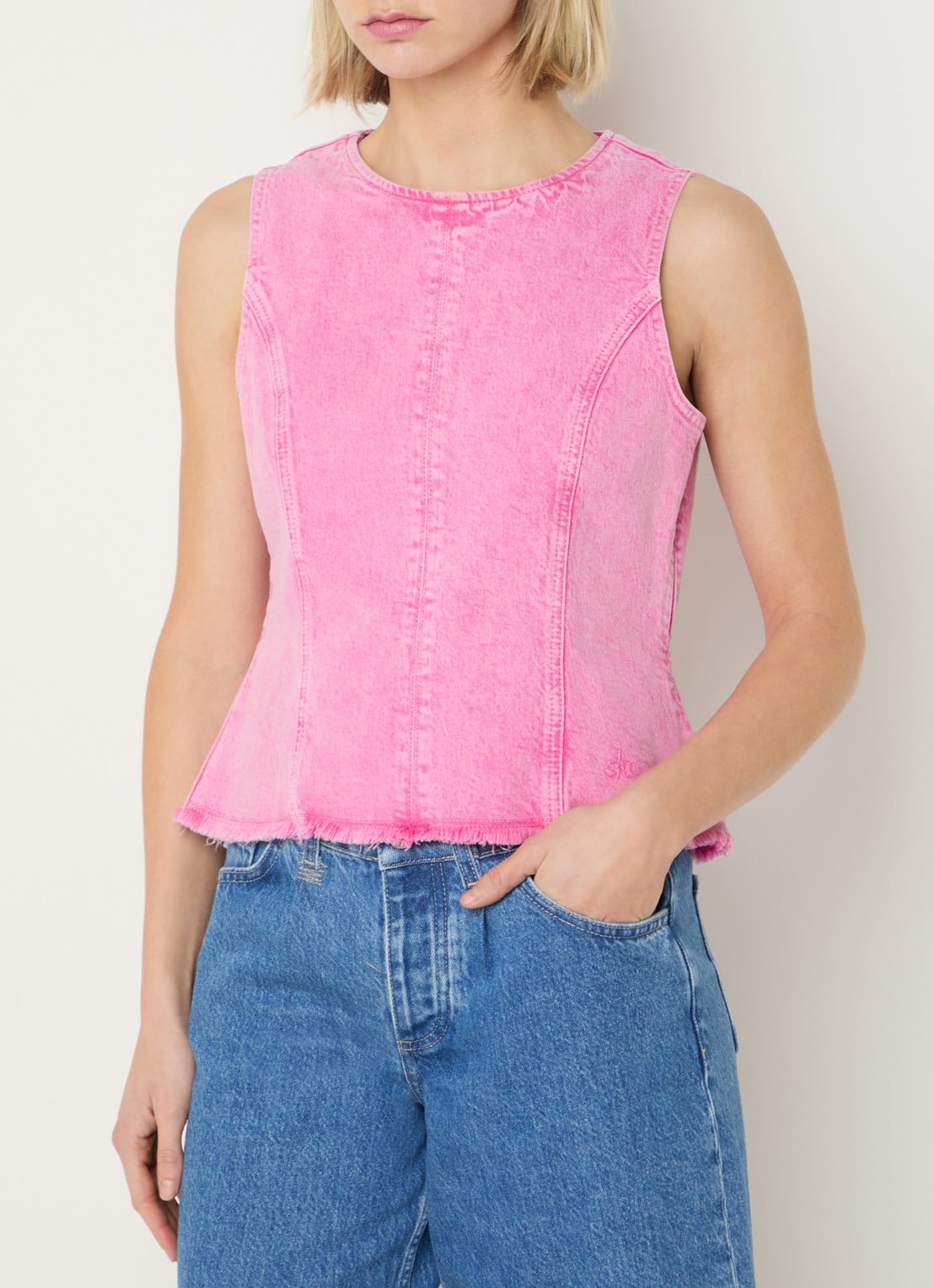 Fabienne Chapot Jojo top van denim met gekleurde wassing - detail 4 roze
