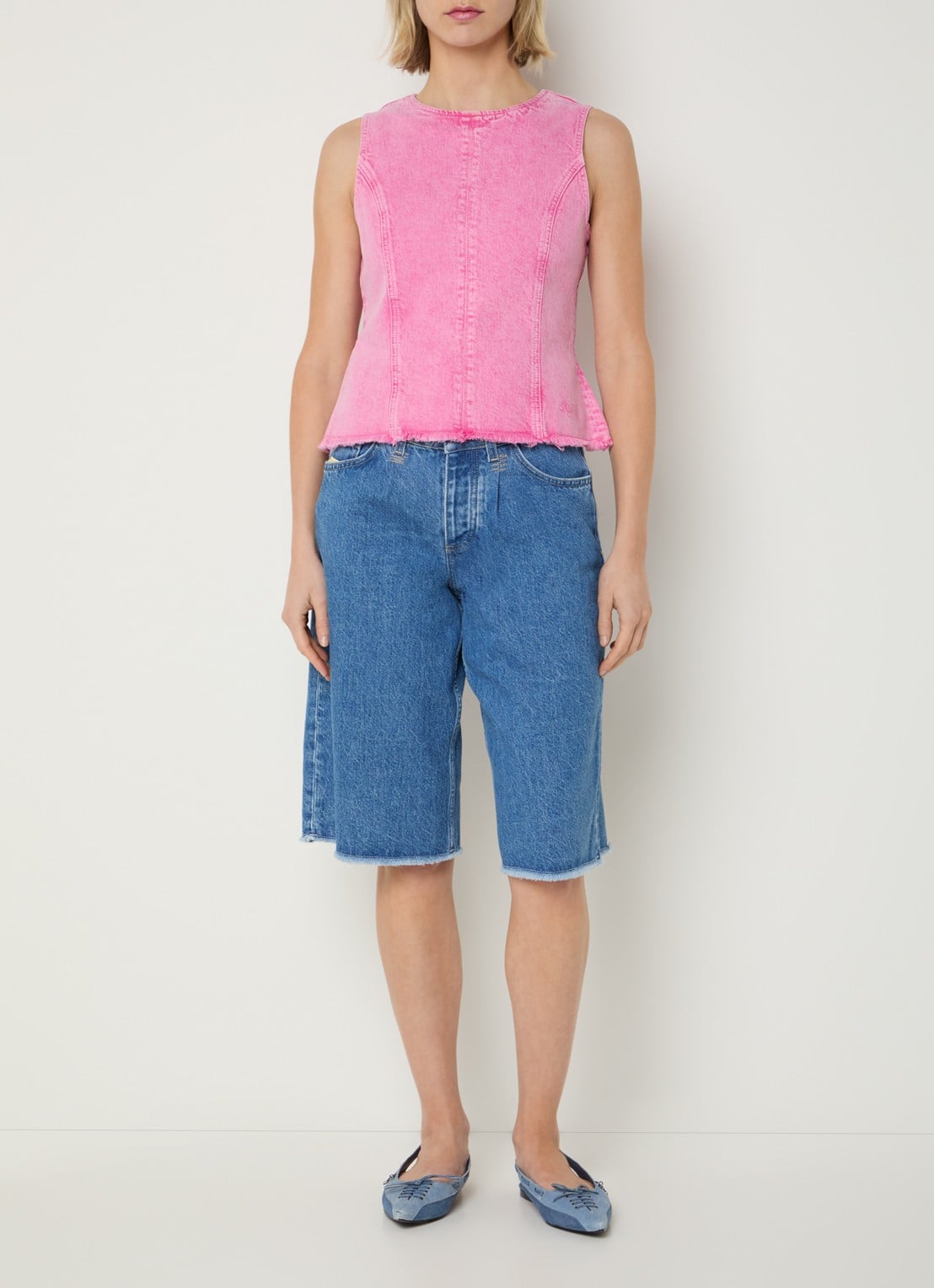 Fabienne Chapot Jojo top van denim met gekleurde wassing - voorkant 2 roze
