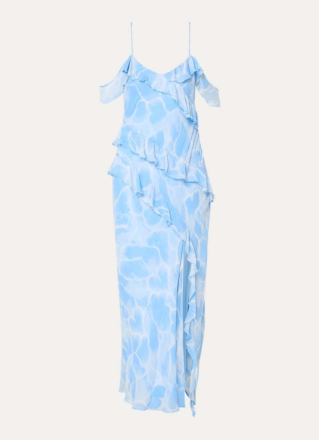 Fabienne Chapot Jule midi jurk met print en split - voorkant lichtblauw