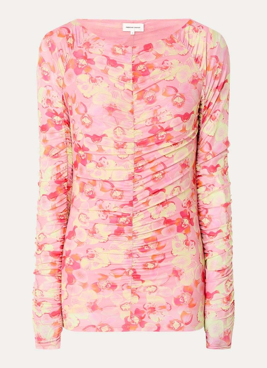 Fabienne Chapot Kane top van mesh met bloemenprint - voorkant 2 lichtroze