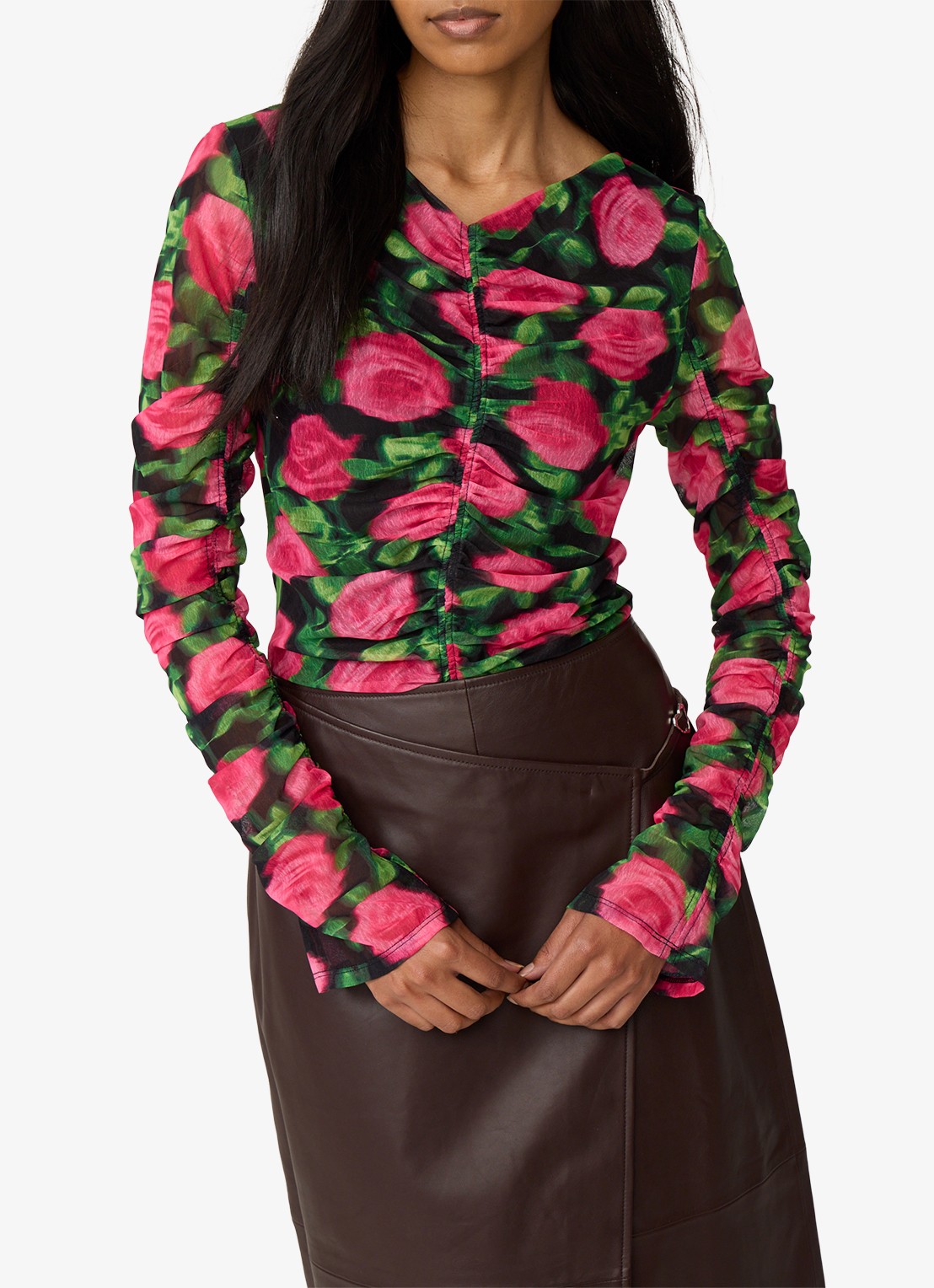 Fabienne Chapot Karlis top met print en plooidetail - detail fuchsia