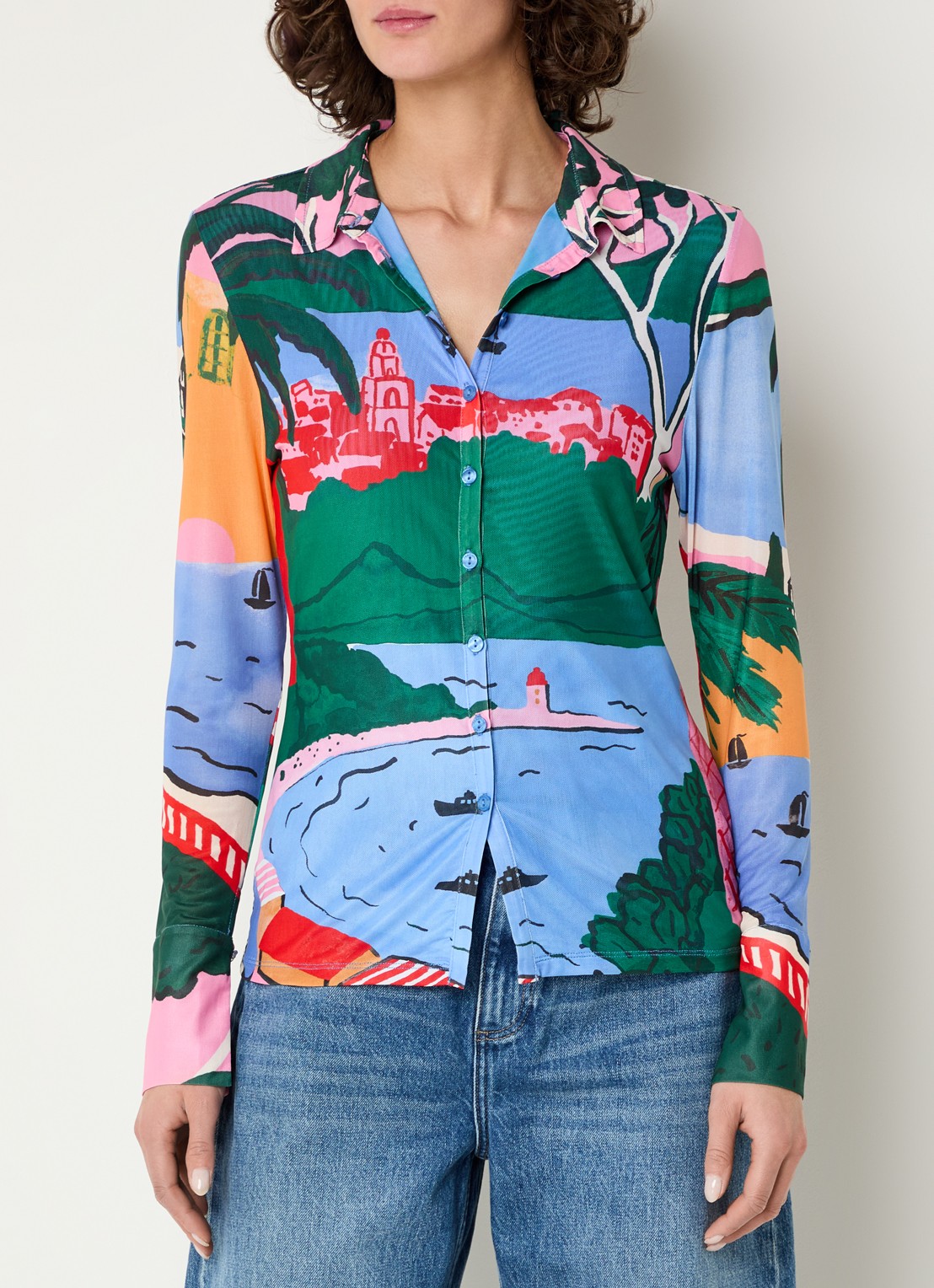 Fabienne Chapot Kevis blouse van mesh met print - detail 3 blauw