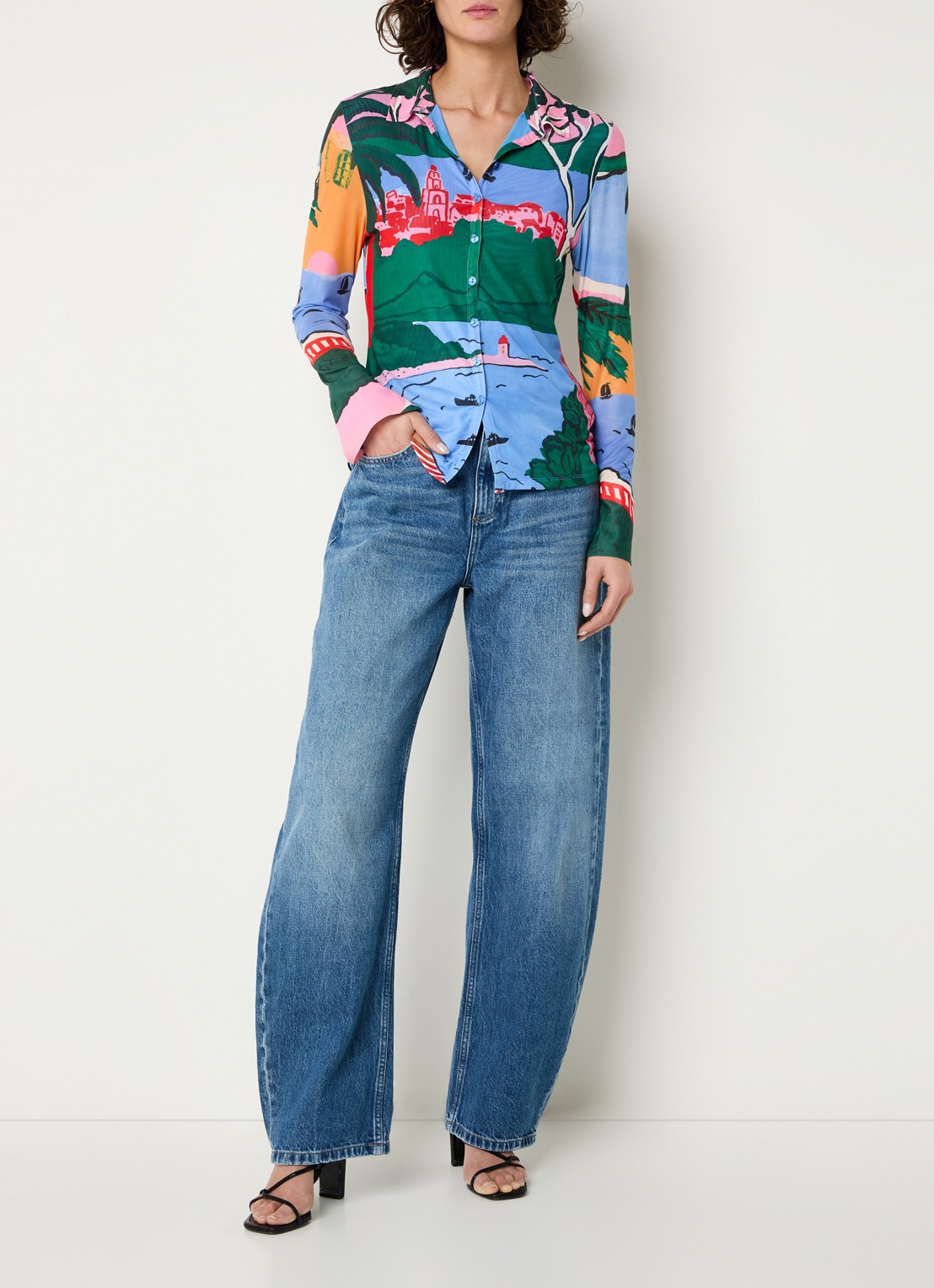 Fabienne Chapot Kevis blouse van mesh met print - voorkant 2 blauw