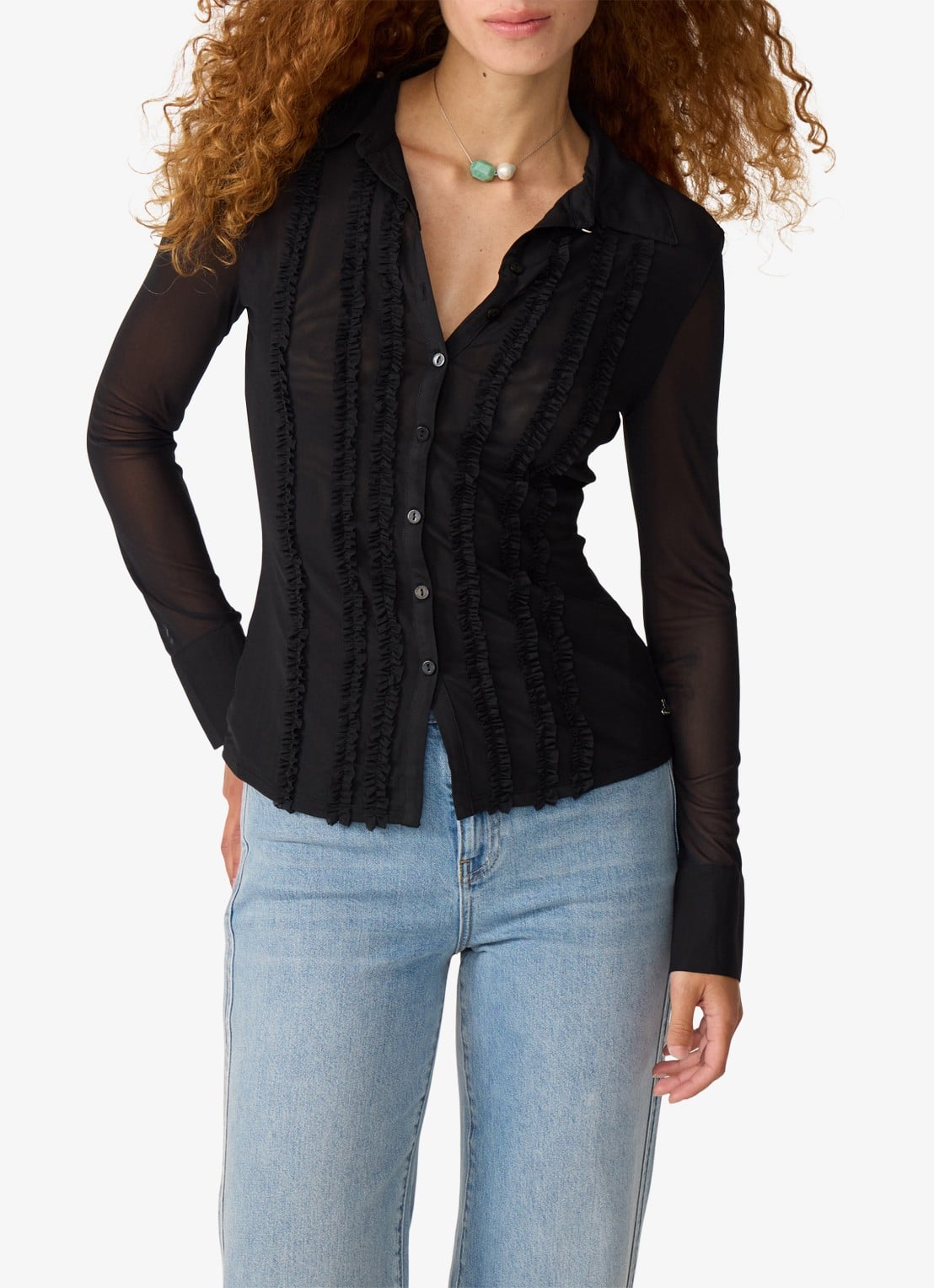 Fabienne Chapot Kiki semi-transparante blouse van mesh - detail 4 zwart