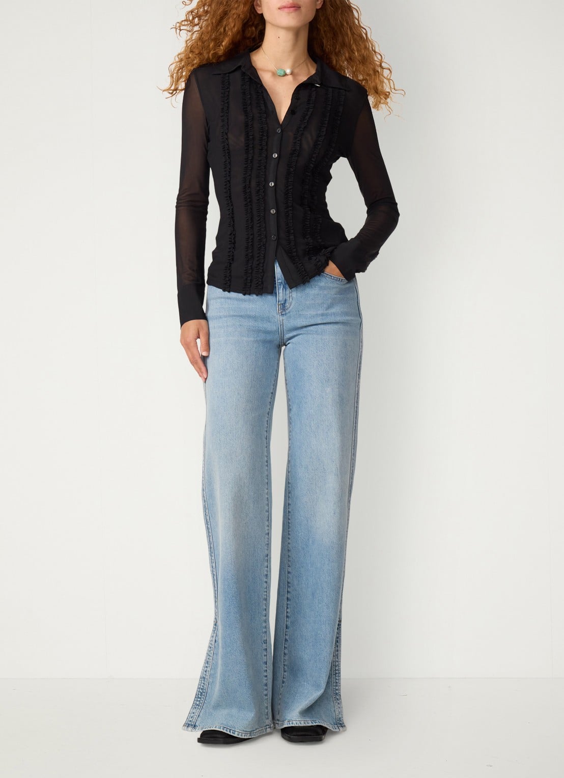 Fabienne Chapot Kiki semi-transparante blouse van mesh - voorkant 2 zwart