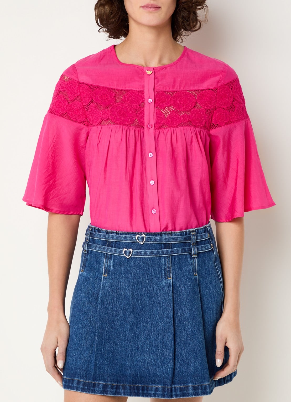 Fabienne Chapot Kristel blouse met broderie - detail fuchsia