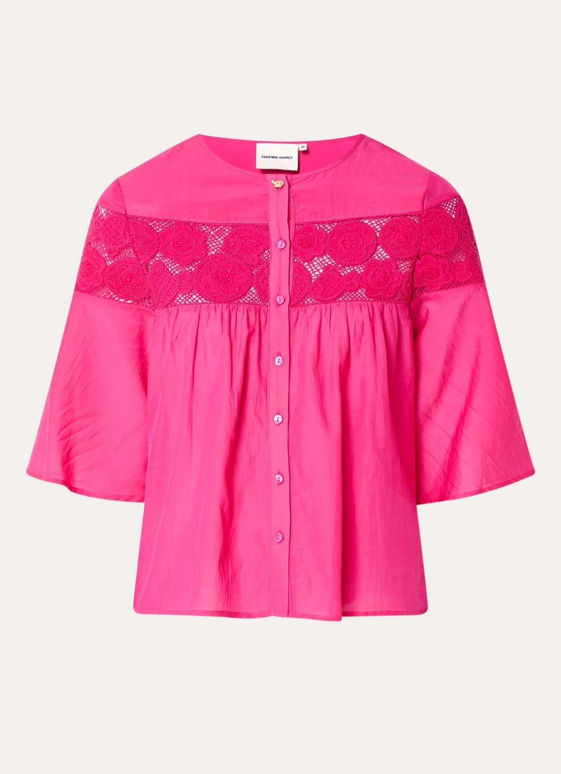 Fabienne Chapot Kristel blouse met broderie - voorkant 3 fuchsia
