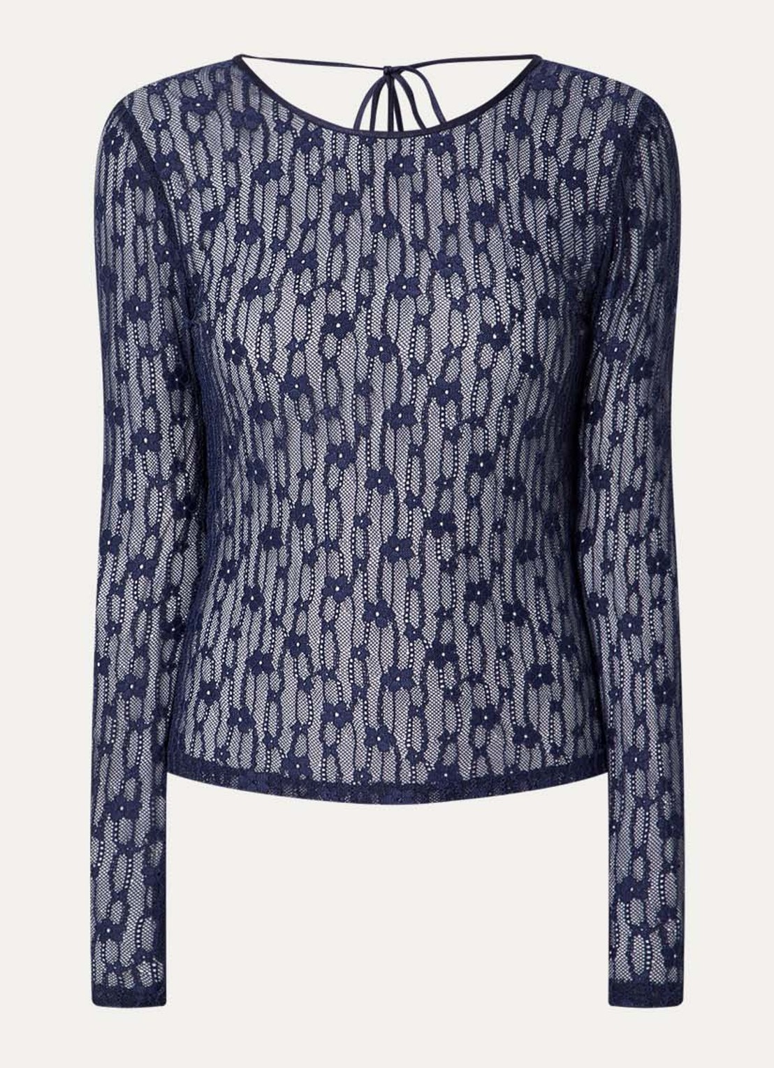 Fabienne Chapot Lacey semi-transparante top van kant - voorkant donkerblauw