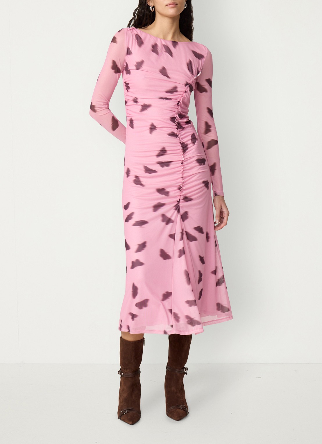 Fabienne Chapot Lilea midi jurk van mesh met print - voorkant 2 roze