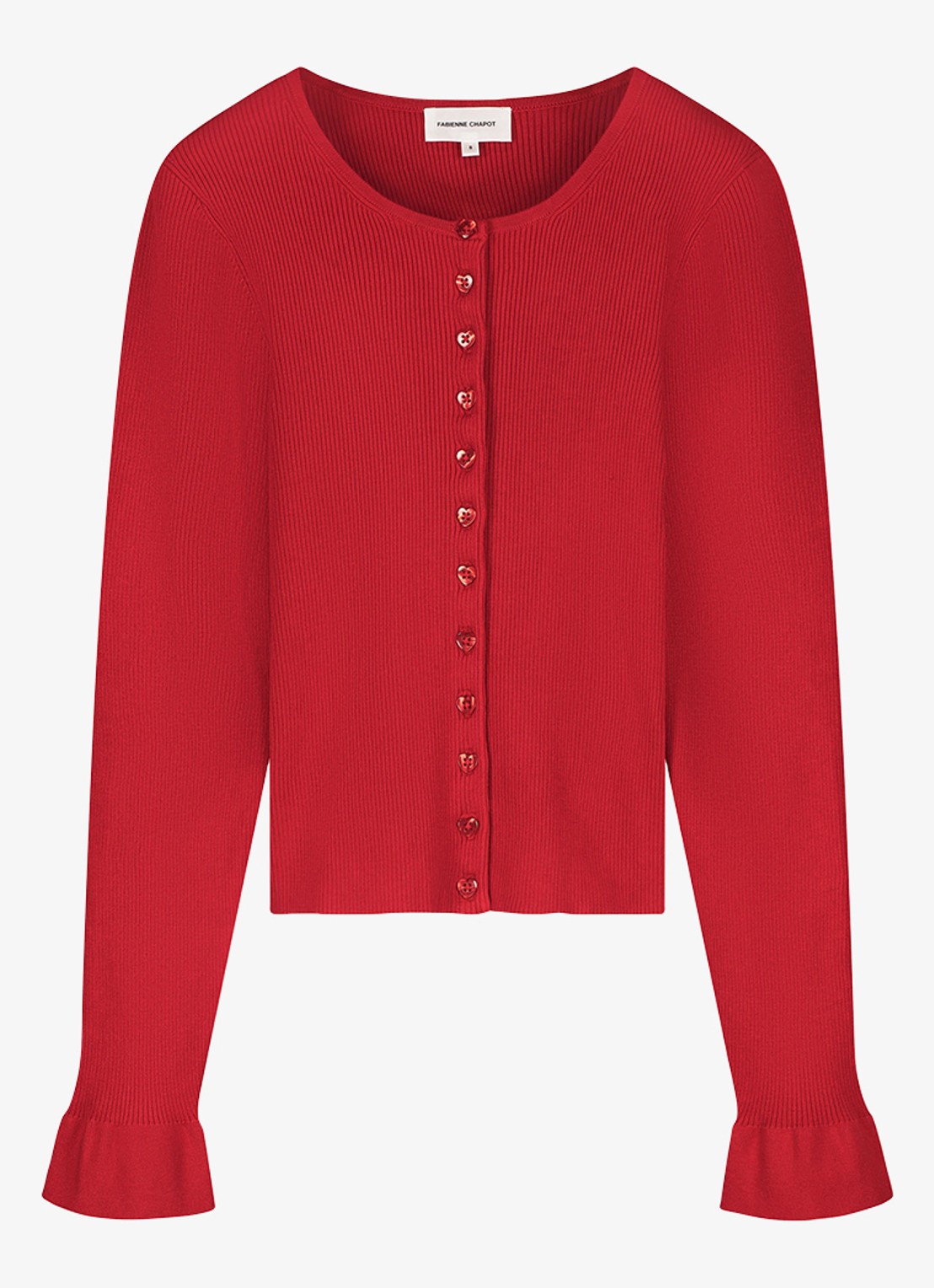 Fabienne Chapot Lilo ribgebreid vest met hartvormige knopen - voorkant 4 steenrood