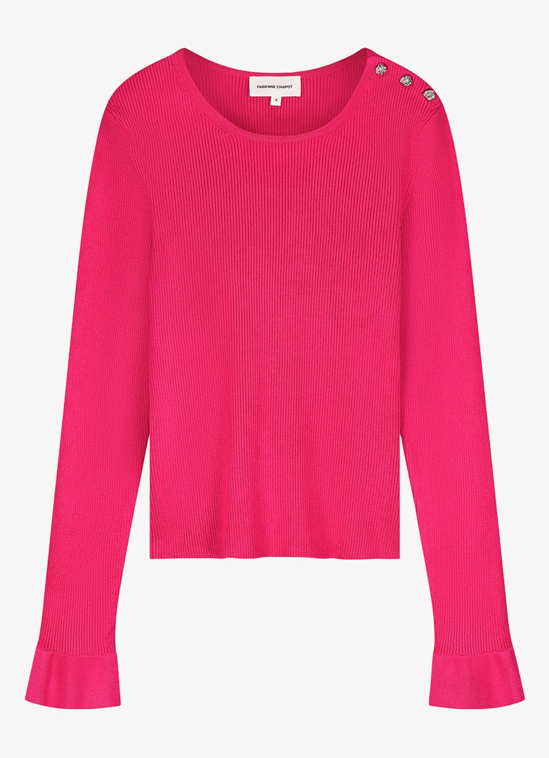 Fabienne Chapot Lilo ribgebreide pullover met sierknopen - voorkant 3 fuchsia
