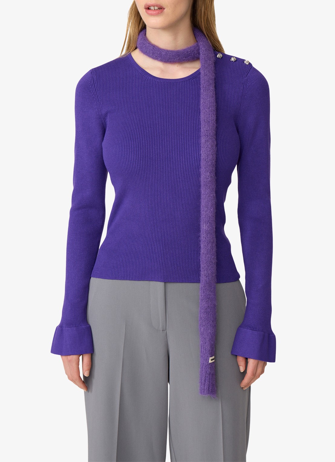 Fabienne Chapot Lilo ribgebreide pullover  - detail paars
