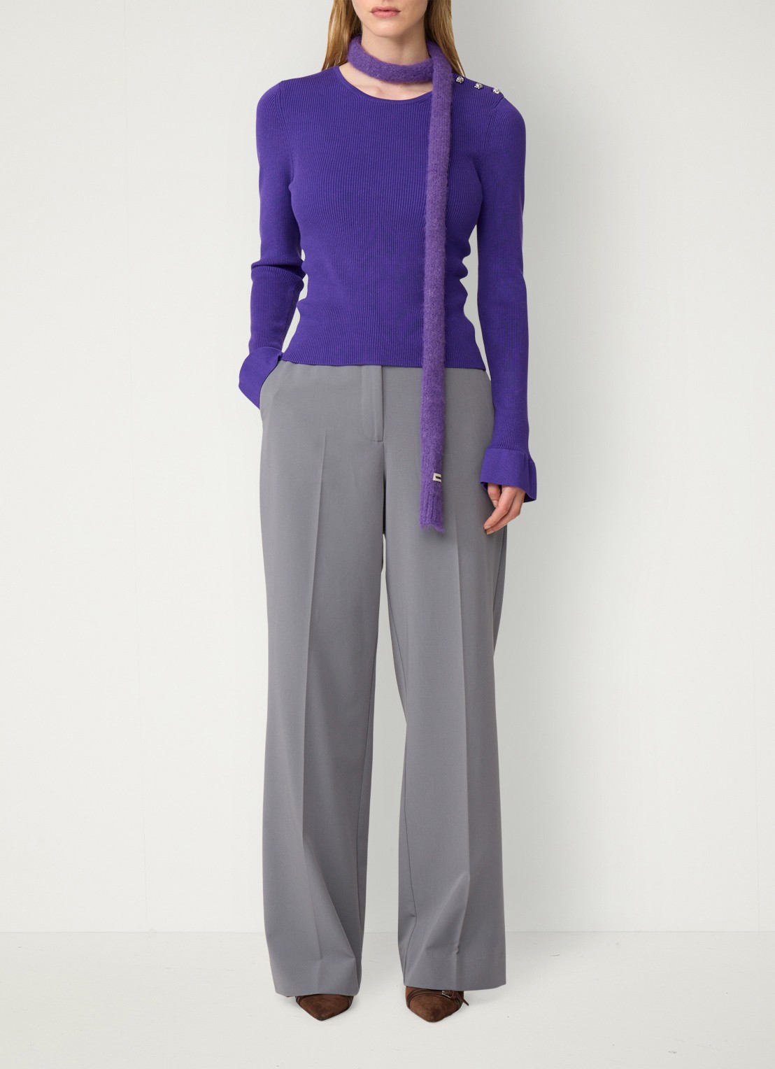 Fabienne Chapot Lilo ribgebreide pullover  - voorkant 4 paars