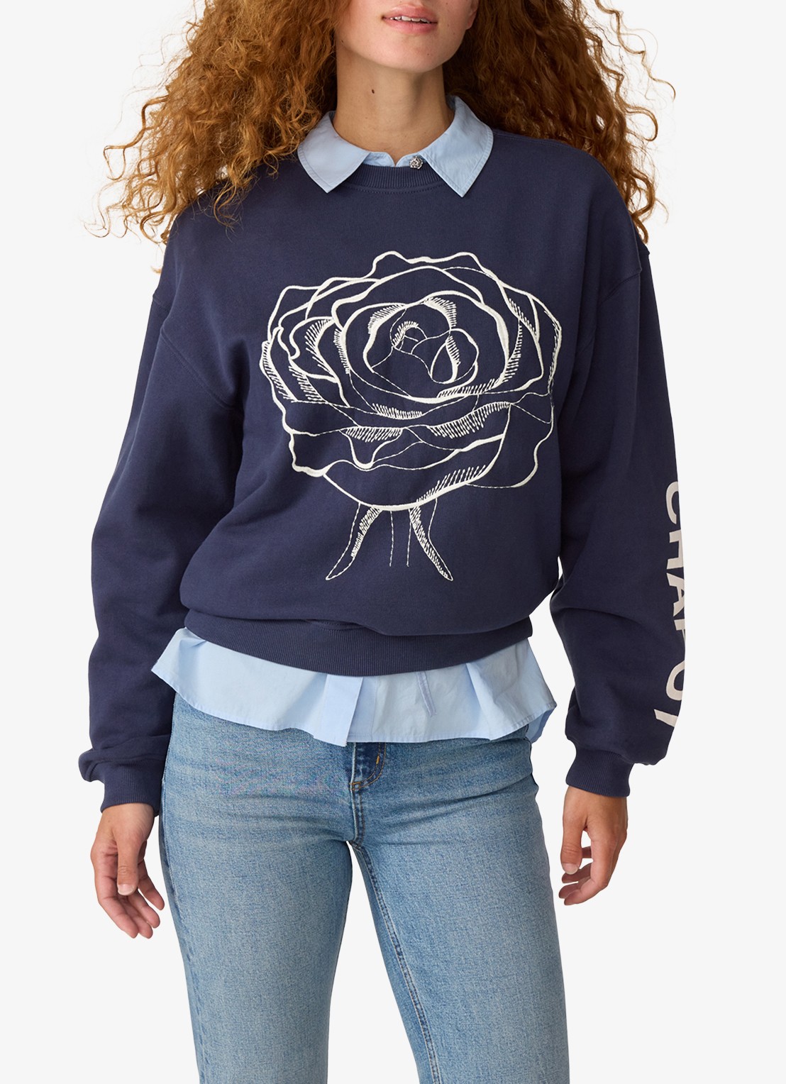 Fabienne Chapot Luna sweater met print - detail 3 donkerblauw