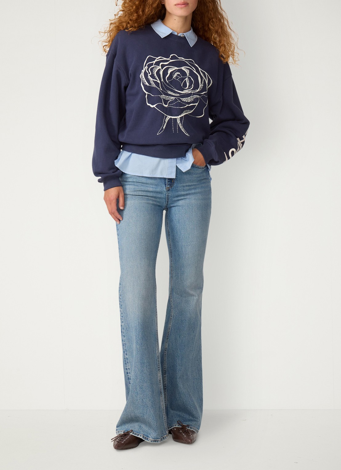 Fabienne Chapot Luna sweater met print - voorkant 2 donkerblauw