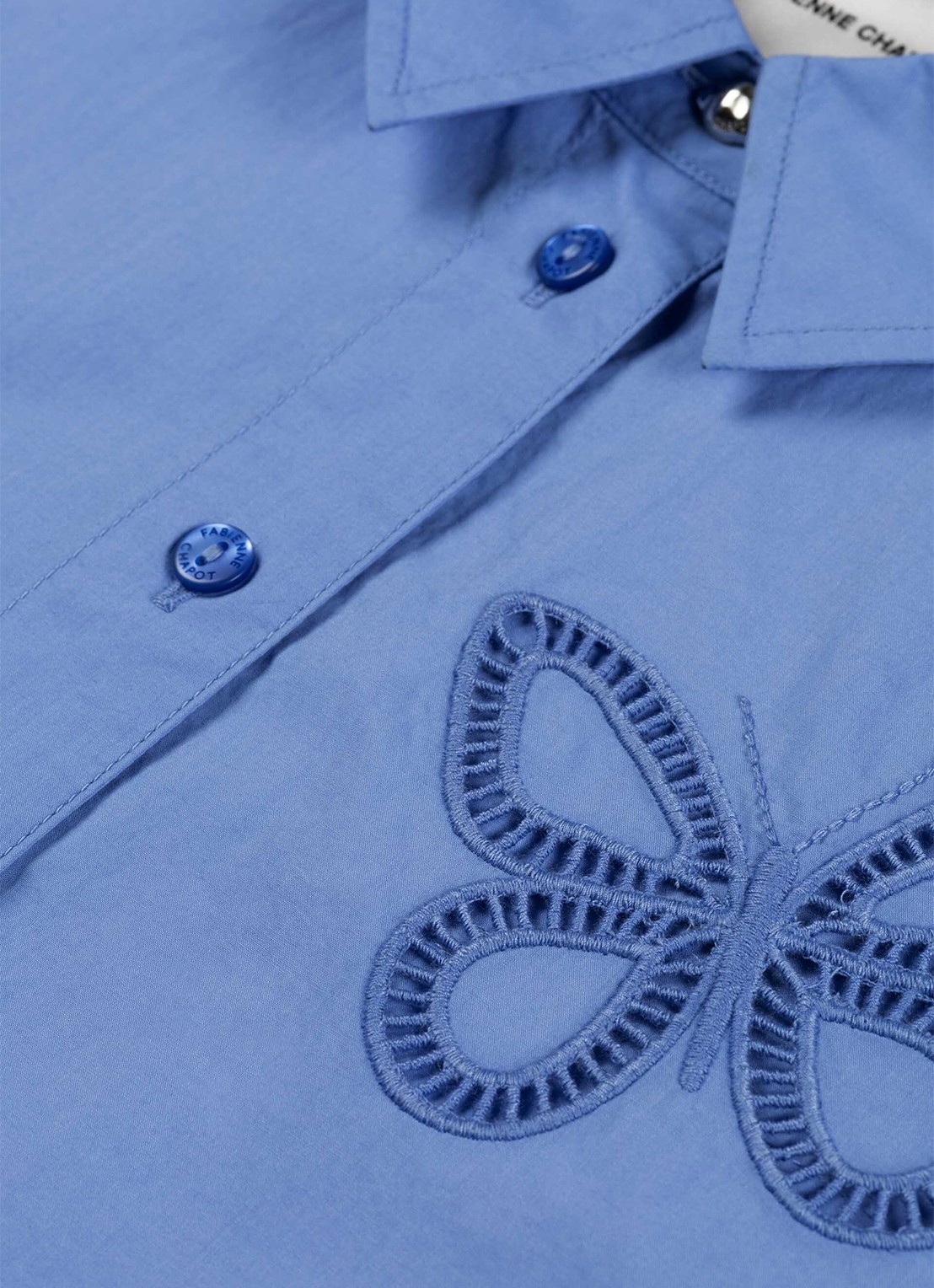 Fabienne Chapot Lux blouse met borduring en trekkoord - detail 2 blauw