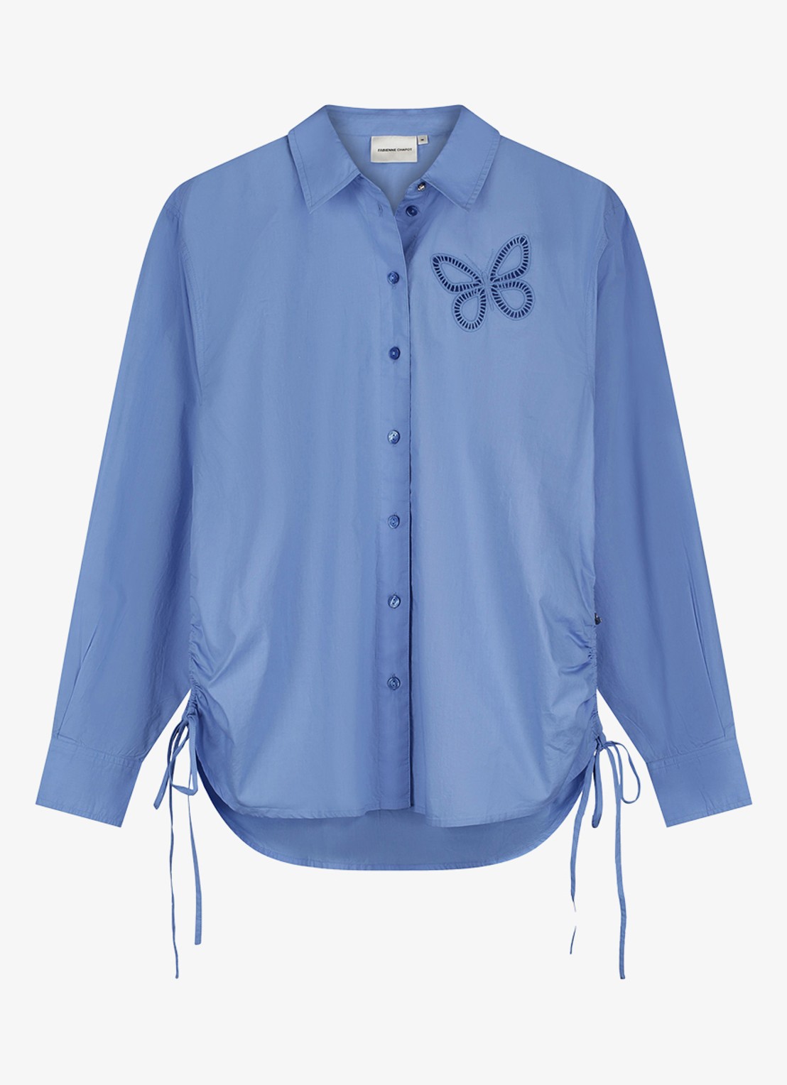 Fabienne Chapot Lux blouse met borduring en trekkoord - voorkant 4 blauw