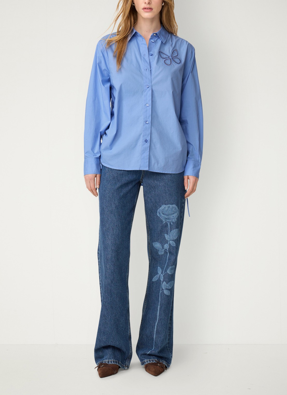 Fabienne Chapot Lux blouse met borduring en trekkoord - voorkant 5 blauw