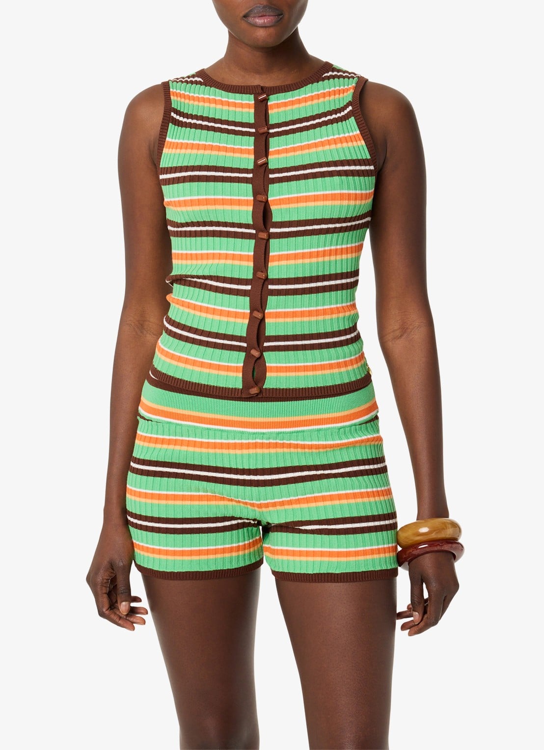 Fabienne Chapot Lux top met ribstructuur met streepprint - detail 3 groen