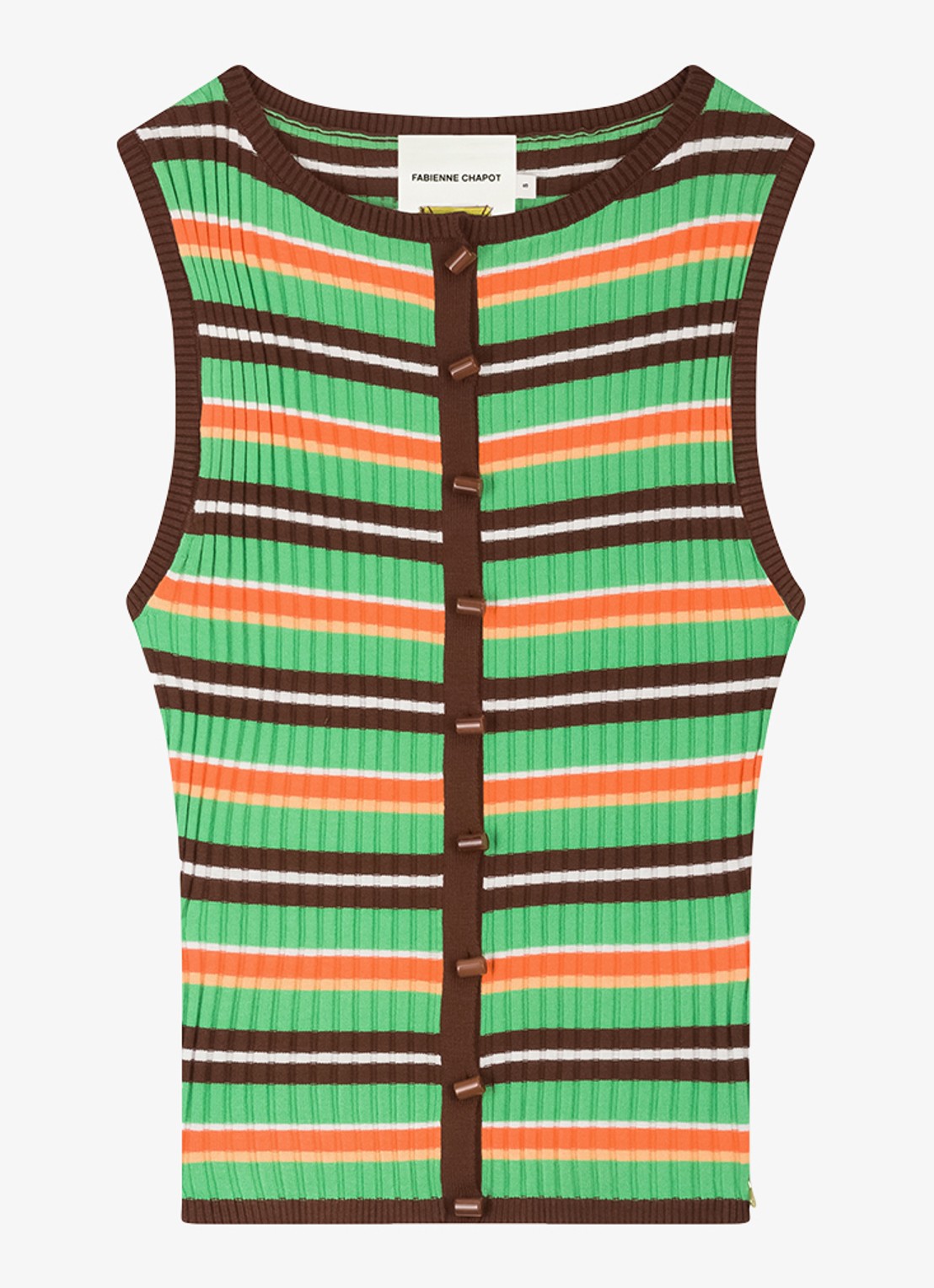 Fabienne Chapot Lux top met ribstructuur met streepprint - voorkant groen