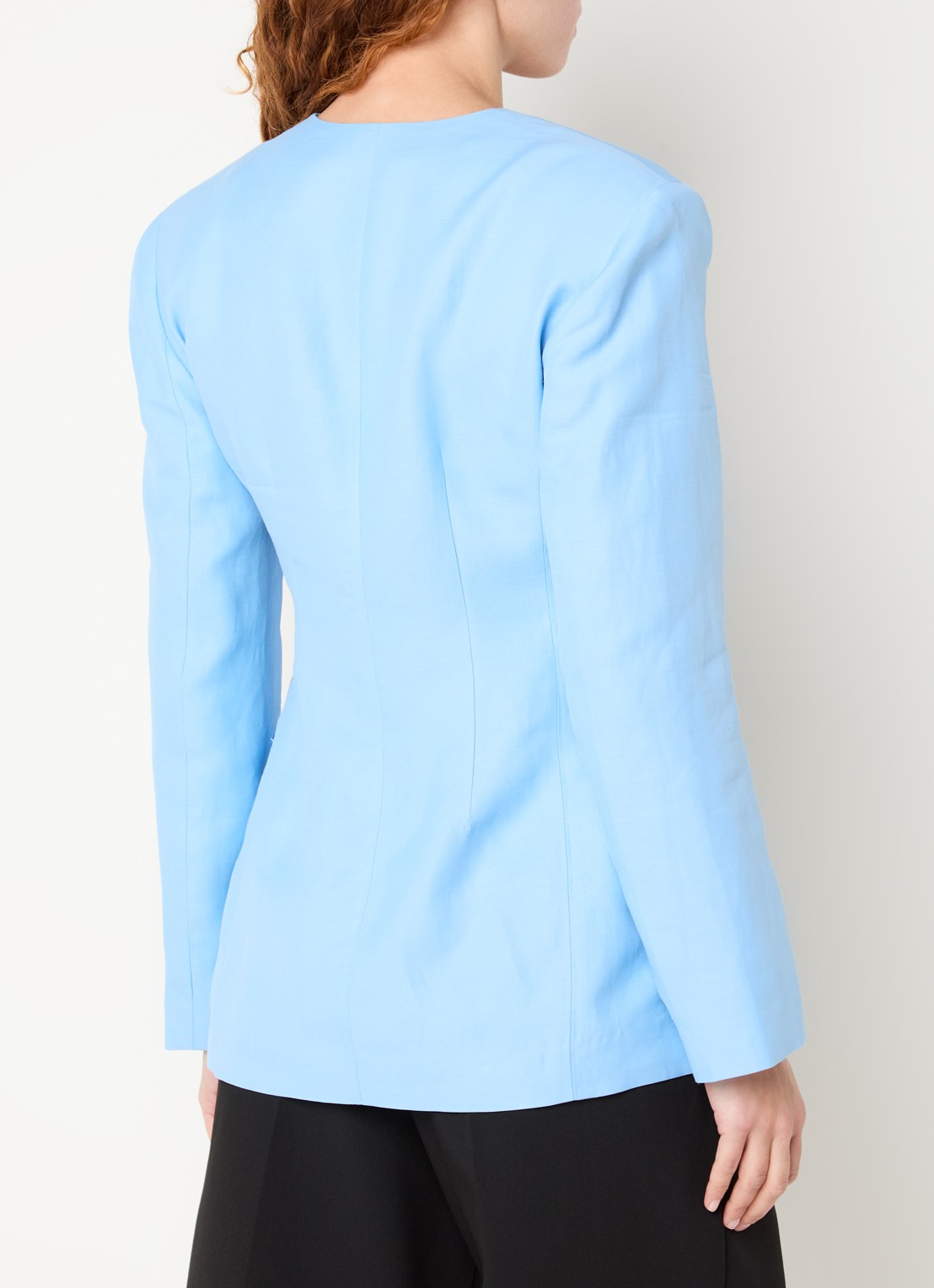 Fabienne Chapot Luz blazer in linnenblend met franjes - achterkant aquablauw